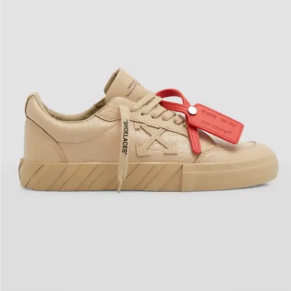 Off-White Shoes - Off-White Low Vulcanized Calf Leather Sneakers in Sand